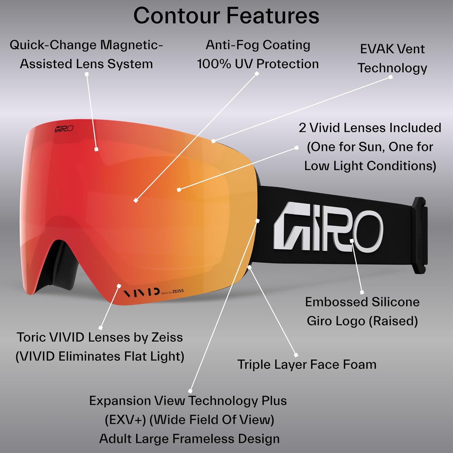 giro goggles Giro Contour Goggle Grey Wordmark Vivid Emerald